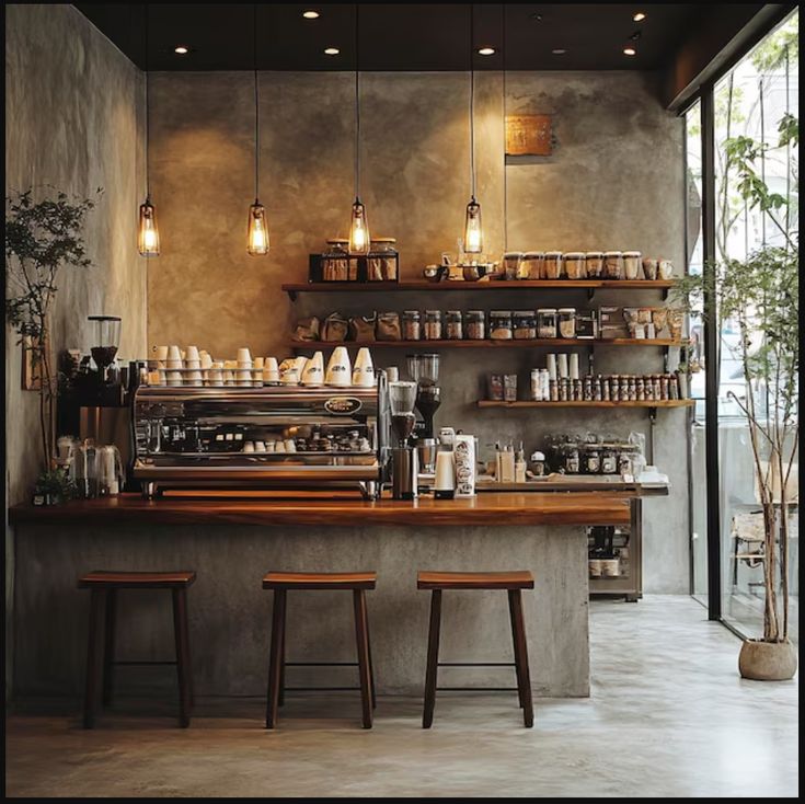 Przytulne wnętrze kawiarni z zielonymi akcentami